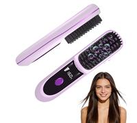 Portable Straightener Brushs for Travel, with Temperature Display, Fast Heating Cordless Mini Hair (Purple)