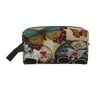Portable Sugar Skulls Butterfly Print Toiletry Bag,Multi Functional Lightweight Large Capacity Storage Pouch