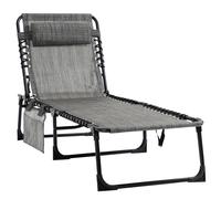 Portable Sun Lounger, Folding Camping Adjustable , Pillow Grey