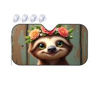 Portable Sun Shade Floral Crown Sloth: A Cute And Colorful Portrait Car Windshield Sunshade Blackout Shade Car Shade(70x130cm)