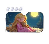 Portable Sun Shade Girl With Teddy Bear Under The Moonlight Car Windshield Sunshade Car Shade Sun Shade For Car Windshield(76x140cm)
