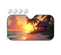 Portable Sun Shade Sunset At The Beach With Palm Tree And Cottage Car Windshield Sunshade Car Shade Sun Shade For Car Windshield(70x130cm)