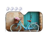 Portable Sun Shade Vintage Bicycle With Flowers In Front Of Blue Door Car Windshield Sunshade Car Shade Sun Shade For Car Windshield(70x130cm)