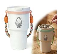 Portable Sunflower Seed Cup with 2-in-1 Design - Top Layer for Seeds, Leakproof Lid & Silicone Lanyard, Perfect for Outdoor, Car, Travel, Sports Games - Works with Pistachios, Snacks (White&Orange)