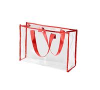 Portable Swimming Bag Cosmetic Storage Bag Multifunctional Transparent Wash Bag Large Capacity Beach Bag Vegan Leather Tote (Red, One Size)