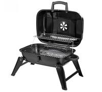 Portable Tabletop Charcoal Grill Smoker, Foldable Stainless Steel for Camping/Backyard, Black Compact with Chimney, 4-8 Person