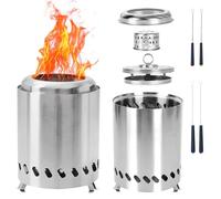 Portable Tabletop Fire Pit, Smokeless Stainless Steel Firepit with Storage Bag, Mini Outdoor Stove with Stand, 4 Forks, Camping Outdoor Patio, Fueled by Wood or Pellets, Birthday Housewarming Gift