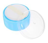 Portable Talcum Powder Box Plastic Textile Cotton Blue with Puff