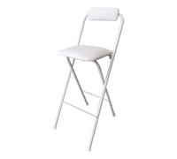Portable Tall Folding Stool with Backrest, Padded Outdoor Bar Chair with Footrest, 28in Counter Height Seat for Kitchen & Patio (White)