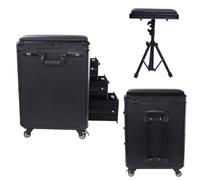 Portable Tattoo Cart Box with 3 Drawers and Adjustable Workstation, Professional Makeup Rolling Trolley Case with Lock, Salon Beauty Storage Box PU Coated Metal Frame