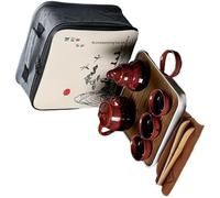 Portable Tea Set, Travel Tea Set, Pack of 4 Ceramic Kungfu Tea Set for Travel Multicolor(Red)