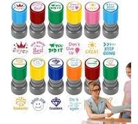 Portable Teacher Comment Stamps - 2.56x1.34in Classroom Stamp Set, 12 Homework and Assessment Stamps, Creative Reward Tool | ABS Durable Material, Easy Ink Refill, Student Motivation and
