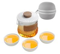 Portable Teapot Set, Chinese Tea Set with Glass Infuser, Ceramic Cups for Straining Loose Leaf Tea, One Pot Three Cups, Travel Tea Set with Carry Bag for Home, Office, Outdoor Use
