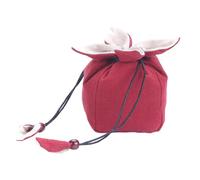 Portable Teaware Bag for Travel, Linen Cotton Pouch with Shock Absorption | Red Pastoral Style, Simple Pure Colour Design, for Tea Kettle and Glassware, Office Desk Use