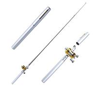 Portable Telescopic Fishing Rod Mini Alloy Reel Pocket Pen Lightweight Aluminum Pole for Anglers (,Silver, One Size)