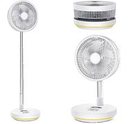 Portable Telescopic Folding Fan,10 inch Oscillating Fan, Battery Operated Fan Adjustable Height, USB Rechargeable Home Office Outdoor Camping Tent Travel (Color : White)