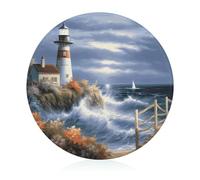 Portable Tempered Glass Cutting Board, Round 7.9 Inch - Easy to Clean & Scratch-Resistant Chopping Mat Lighthouse Diamond Painting Chopping Board for Kitchen, Office, Travel