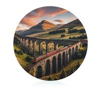 Portable Tempered Glass Cutting Board, Round 7.9 Inch - Easy to Clean & Scratch-Resistant Chopping Mat Sunset over Elevated Bridge Chopping Board for Kitchen, Office, Travel