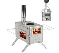 Portable Tent Camping Stove Easy to Install Wood Burning Stove with 7 Stainless Chimney Pipes and Cleaning Tools Watching The Fire from Three Sides, Folding Stainless Steel Firewood for Ice-Fishing