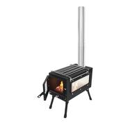 Portable Tent Stove Compact 15.75x20.87x13.58in Stove with 5-Section Chimney & Removable Ash Tray Multi-Function Heater, Foldable Legs & Heat-Resistant Glass FoldableStove for Camping