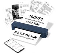 Portable Thermal Printer A4 Compatible with iOS, Android AI App, Laptop - Bluetooth Inkless Printer 300 Sheets at Full Charge - 300DPI Wireless Small Printers for Home Use, Office, Study, Travel