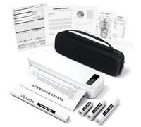 Portable Thermal Printer A4 Inkless Wireless Bluetooth 300Dpi Compatible with iOS & Android, Small Receipt Printer with 4 Rolls of Thermal Paper & 1 Carry Bag, Suitable for Travel, Office & Home Use