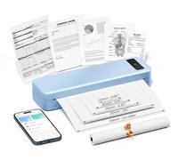 Portable Thermal Printer A4 Inkless Wireless Bluetooth Compatible with iOS, Android, Small Mobile Receipt Printer for Home Use, Office & School, 160 Sheets at Full Charge, With 1 Thermal Roll - Blue