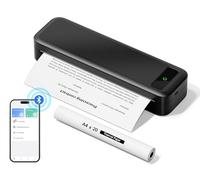 Portable Thermal Printer A4 Inkless Wireless Bluetooth Compatible with iOS, Android, Small Mobile Receipt Printer for Home Use, Office & School, 160 Sheets at Full Charge, With 1 Thermal Roll - Black