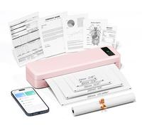 Portable Thermal Printer A4 Inkless Wireless Bluetooth Compatible with iOS, Android, Small Mobile Receipt Printer for Home Use, Office & School, 160 Sheets at Full Charge, With 1 Thermal Roll - Pink