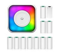 Portable Thermal Printer with RGB Light, BT Connectivity, Inkless Printing, Sticker Maker for Smartphones, Includes 57mm Thermal Paper Roll & 10 Adhesive Papers