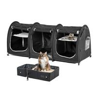 Portable Three Compartment Show House Cat Cage Condo - Easy to Fold & Carry Kennel - Comfy Puppy Home & Dog Travel Crate with Portable Carry Bag,2 Hammocks,3 Mats and Collapsible Litter Boxs
