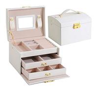 Portable three-layer jewellery box high-grade with lock PU leather drawer earrings earrings jewellery storage