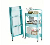 Portable Three-Tier Wheeled Trolley with Locking Casters and Handle for Organization in Offices, Bedrooms, Kitchens, and Bathrooms