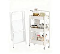Portable Three-Tier Wheeled Trolley with Locking Casters and Handle for Organization in Offices, Bedrooms, Kitchens, and Bathrooms