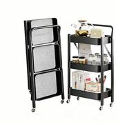 Portable Three-Tier Wheeled Trolley with Locking Casters and Handle for Organization in Offices, Bedrooms, Kitchens, and Bathrooms
