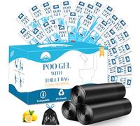 Portable Toilet Bags Poo Gel Set, 30 Count 10 Gal Camping Toilet bags with drawstring and 30 Pack 0.53 Oz each Pee Powder for Portable Camping Toilet fit for Traveling, Emergency, Outdoor Activities