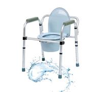 Portable Toilet Chair, Foldable Commode Chair 7 Level Adjustable Height with Arms Backrest for Elderly Disabled