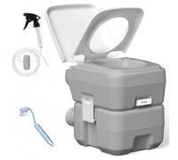 Portable Toilet for Adults, 2 Detachable Tanks with Push-Button Operation, Compact Travel Potty with Lid and Seat for Camping, Fishing, Hiking, Picnic