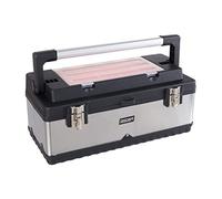 Portable Tool Box - 22-Inch Toolbox - Heavy Duty Plastic and Stainless Steel Metal Tool Box with 18-Bin Hardware Organizer with Clear Lid and Removable Tray - Craft Storage Box by Stalwart