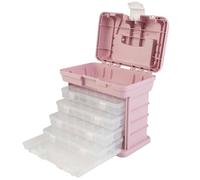 Portable Tool Box - Small Parts Organizer with Drawers and Customizable Compartments for Hardware, Fishing Tackle, Beads, or Crafts by Stalwart (Pink)