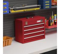 Portable Tool Chest Lockable Tool Box with Ball Bearing Runners Red