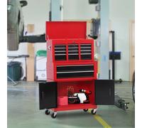 HOMCOM Tool Chest, Metal Tool Cabinet on Wheels with 6 Drawers, Pegboard, Top Chest and Roller Cabinet Combo, 61.6 x 33 x 108cm, Red