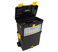 Portable Toolbox with Wheels - Stackable Tool Chest with Drawers - Mobile Utility Cart with Comfort Grip Handle and Tough Latches by Stalwart (Black)