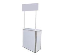Portable Tradeshow Podium Table with Display Banner Stand, Ideal for Retail Exhibitions, Supermarket Tastings, and Indoor Outdoor Events