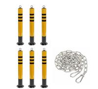 Portable Traffic Bollard Posts with Chain - Metal Security Posts for Driveway Control, Ground-mounted Channelizers (6pcs, 39.4"x3") - Enhance Road Safety & Traffic Management