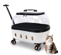 Portable Transparent Pet Trolley with Wheels - Travel Case for Cats & Dogs, Cabin-Approved, Convenient Handle for Car, Train & Vet Visits