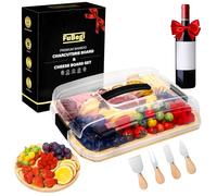 Portable Travel Charcuterie Board with Lid, Bamboo Travel Charcuterie Board Fruit Tray Set with 6 Compartments, Double Sided Cheese Board Serving Tray Platter Box Gift Set Cutting Board for Picnic