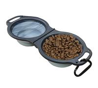 Portable Travel Dog Bowl,Collapsible Dog Bowl,Made of Silicone,2 in 1 Water and Food Can Put in Simultaneously,Portable Pet Bowl with Hanging Buckle,Suitable for Walking,Traveling,Hiking(Grey)