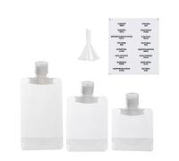 Portable Travel Fluid Bags,15 PCS Refillable Squeeze Pouch 30/50/100 ML with Transparent Label and A Small Funnel for Lotion Shampoo Conditioner Travel Accessories
