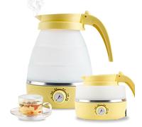 Portable Travel Foldable Electric Kettle Collapsible Food Grade Silicone Mini Water Boiler For Coffee or Tea Fast Water Boiling Pot 6 Modes Adjustable 600ml/20oz (Yellow)
